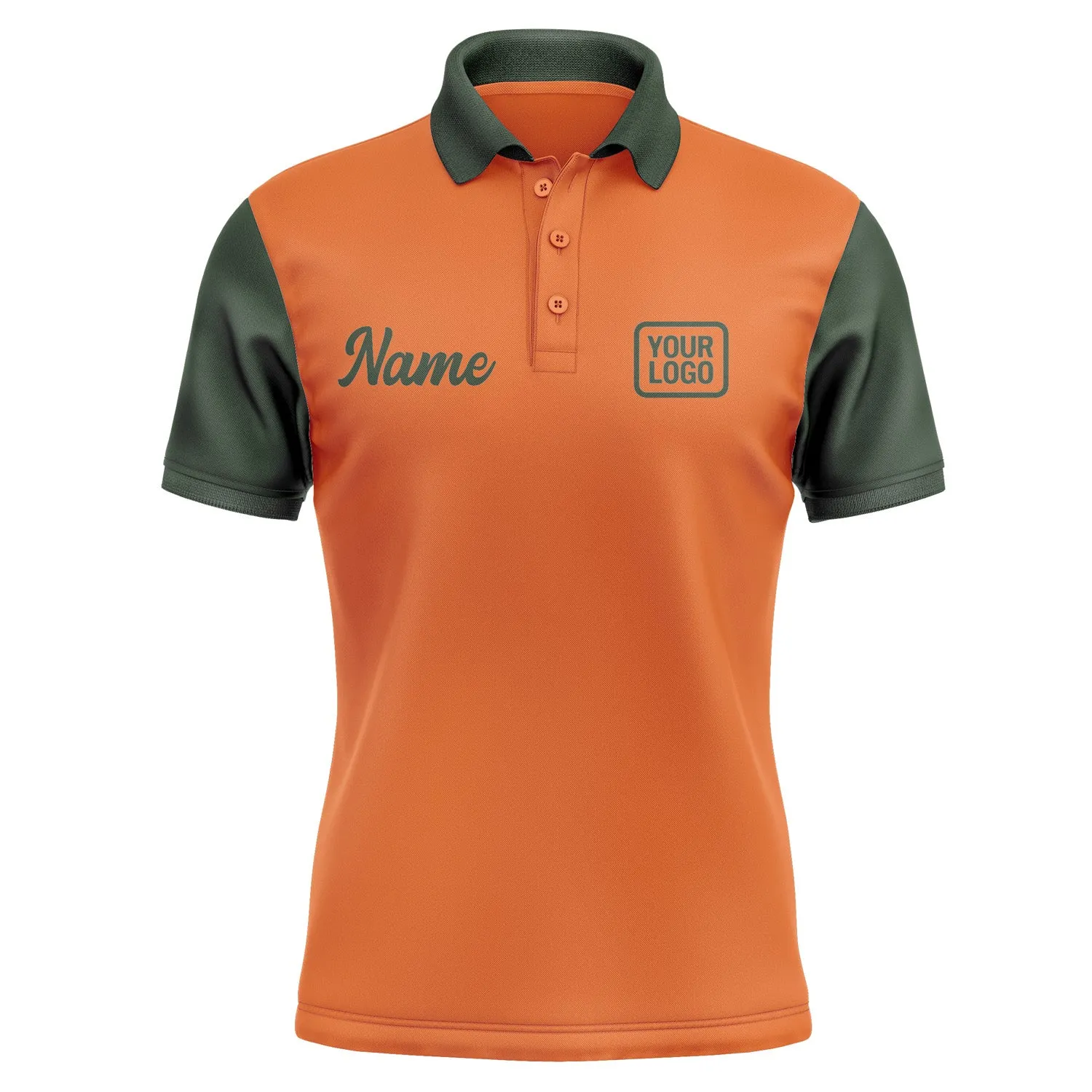 Custom Orange Dark Green Short-Sleeve Polo Shirt
