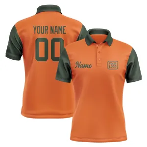 Custom Orange Dark Green Short-Sleeve Polo Shirt