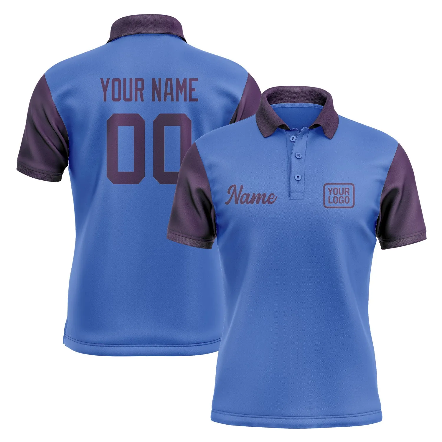 Custom Sky Blue Purple Short-Sleeve Polo Shirt