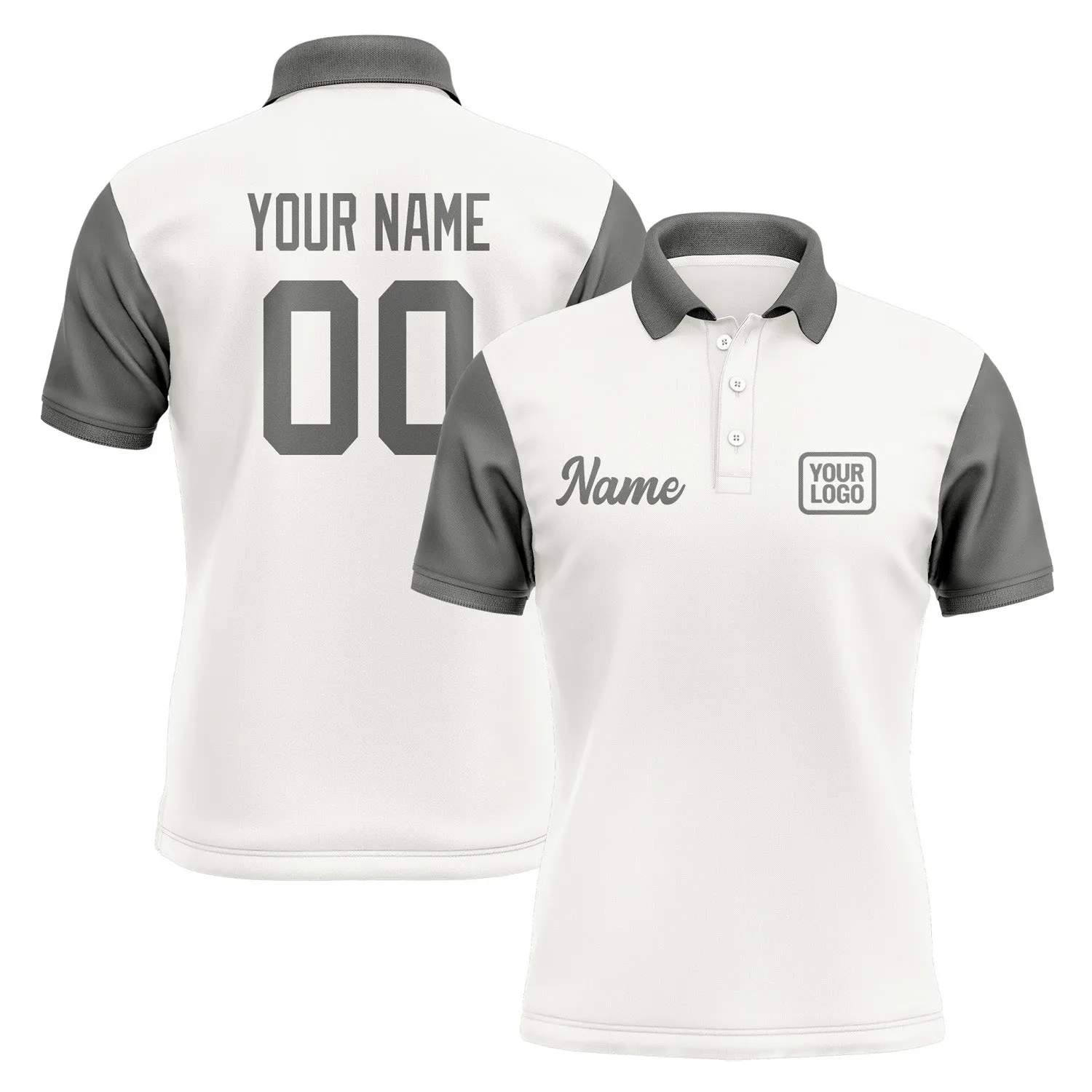 Custom White Dark Grey Short-Sleeve Polo Shirt