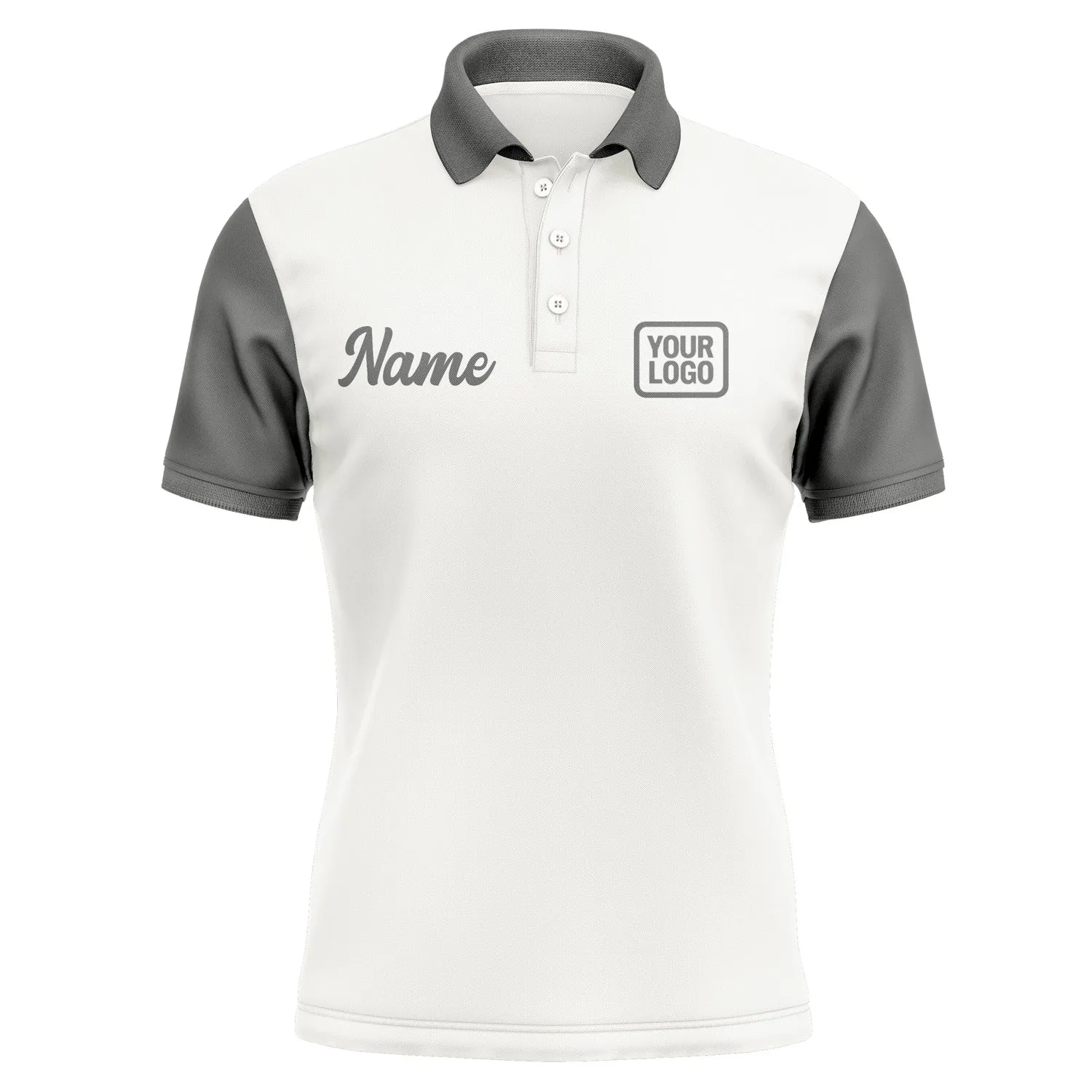 Custom White Dark Grey Short-Sleeve Polo Shirt