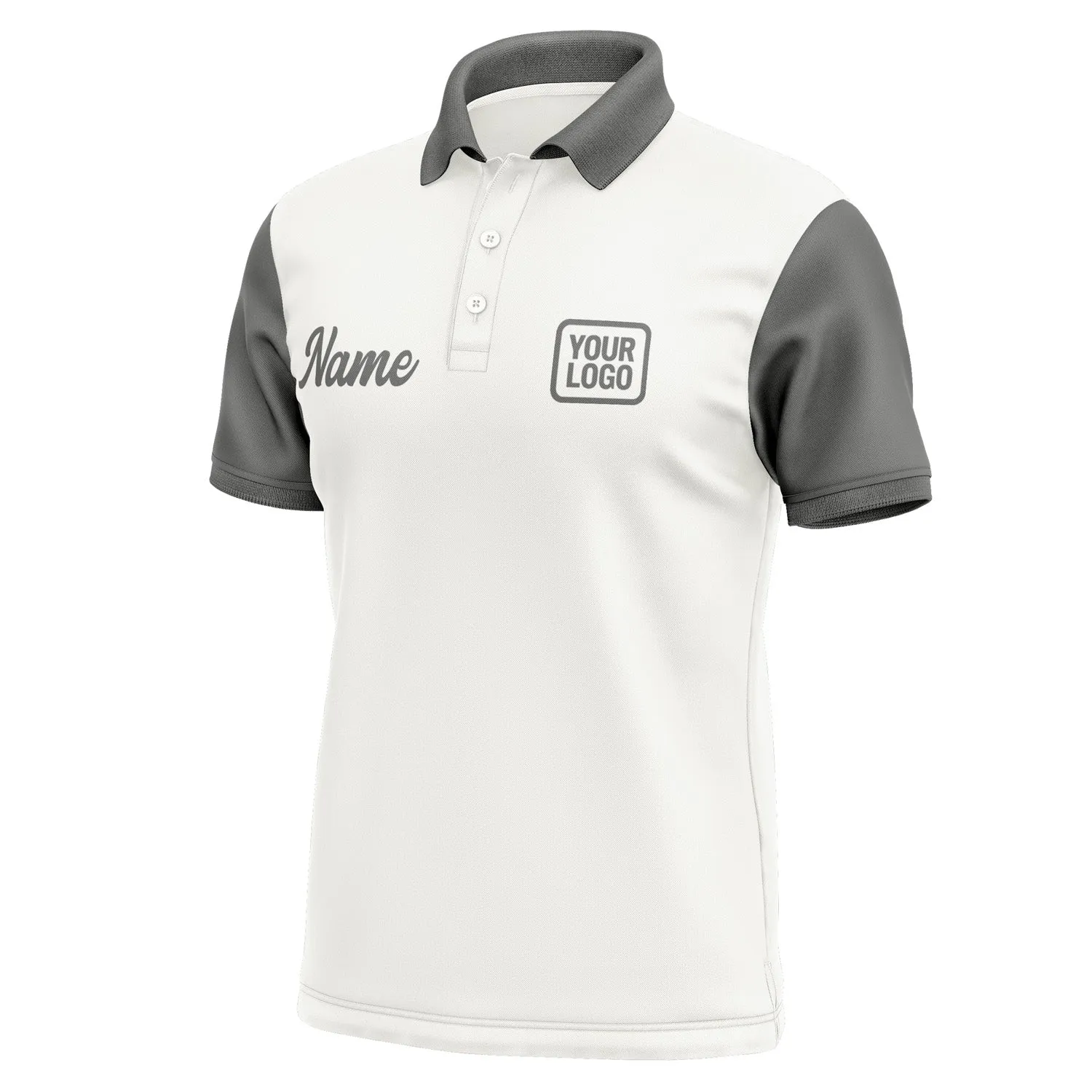 Custom White Dark Grey Short-Sleeve Polo Shirt