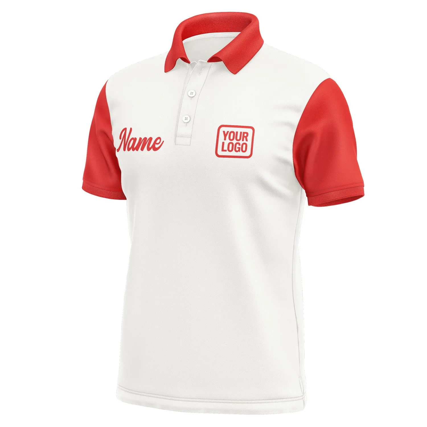 Custom White Orange Red Short-Sleeve Polo Shirt
