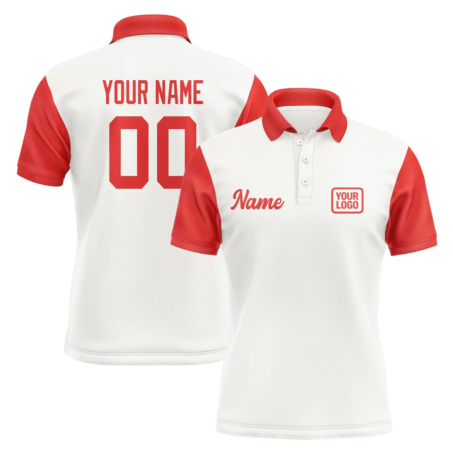 Custom White Orange Red Short-Sleeve Polo Shirt