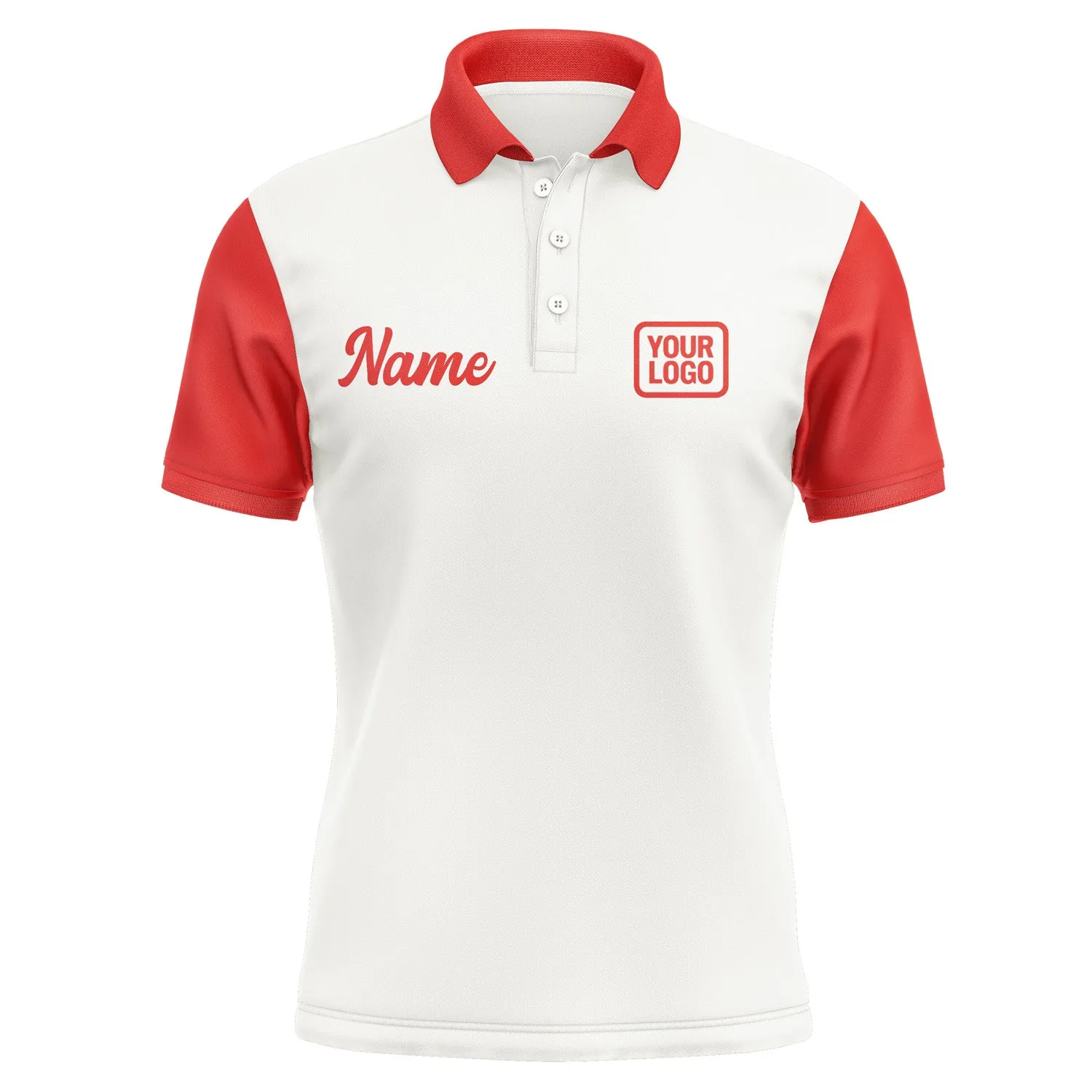 Custom White Orange Red Short-Sleeve Polo Shirt