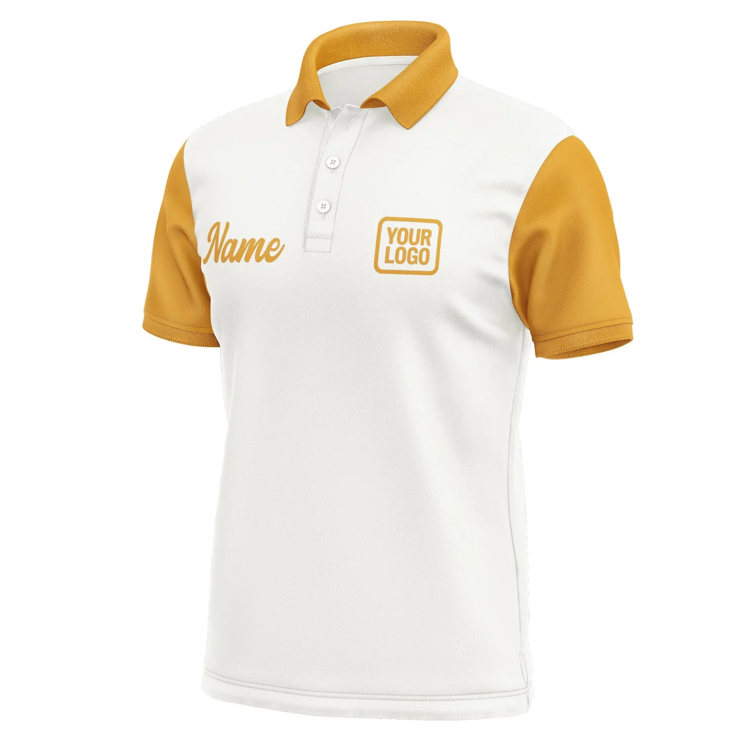 Custom White Yellow Short-Sleeve Polo Shirt