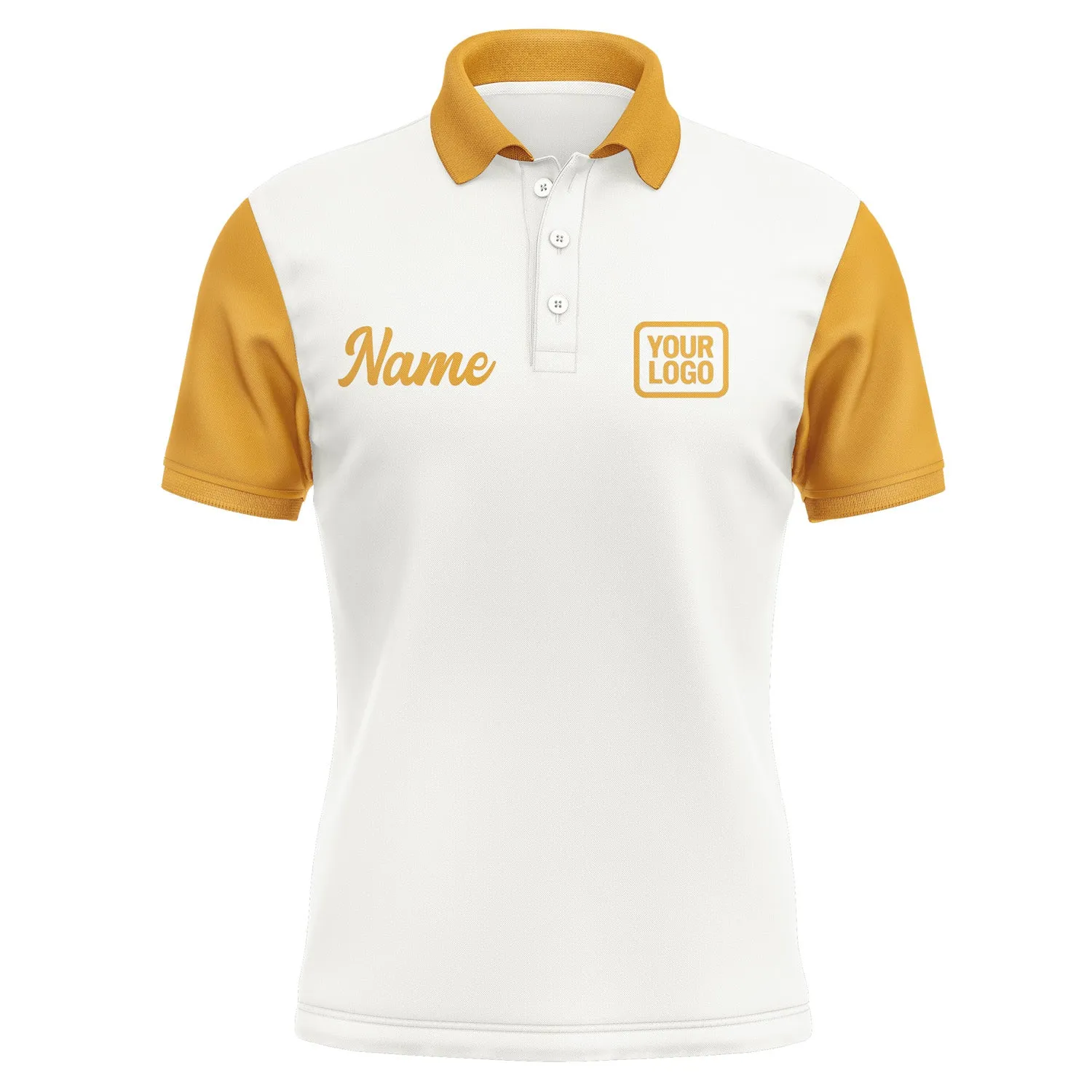 Custom White Yellow Short-Sleeve Polo Shirt