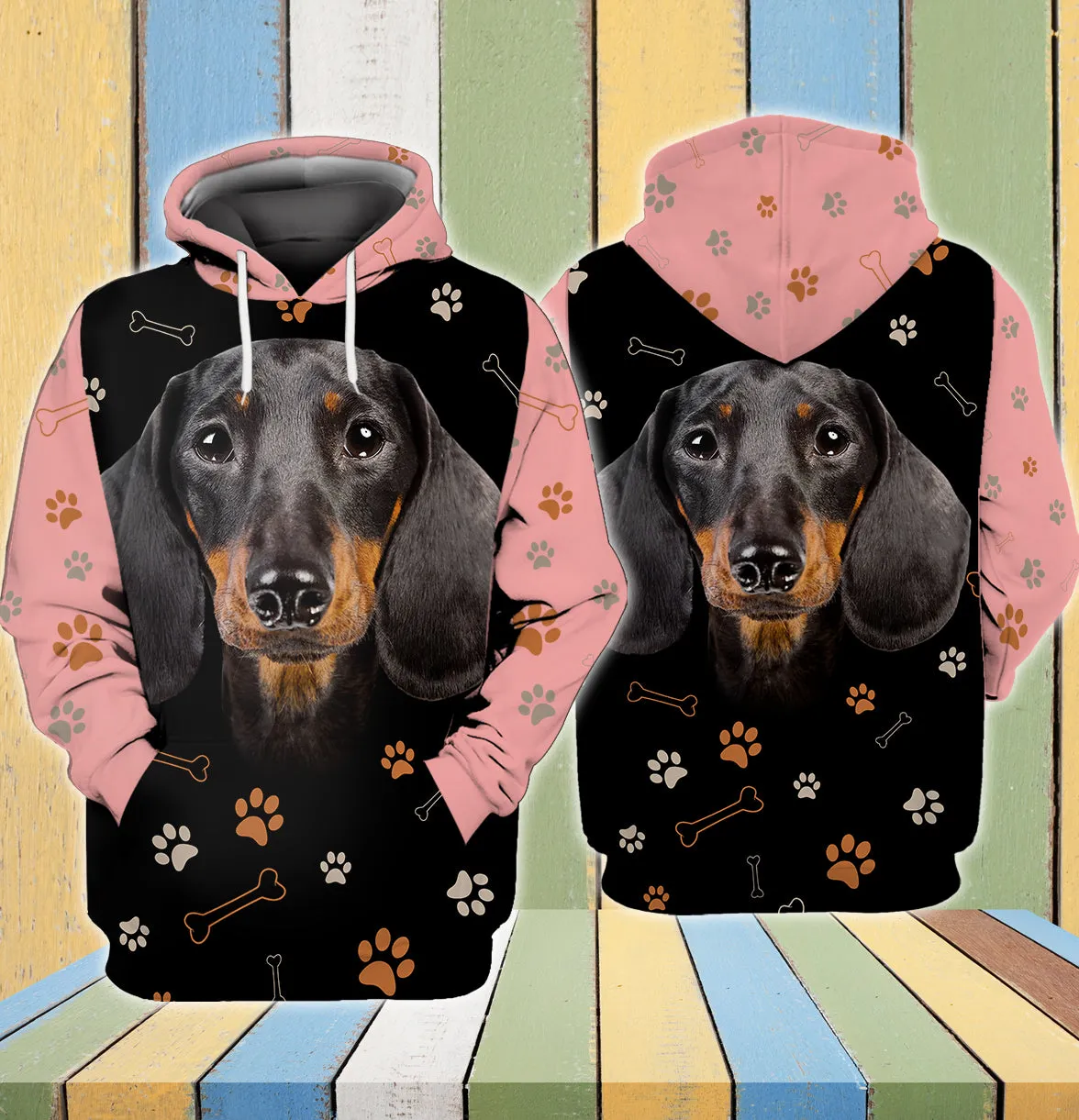 Dachshund And Pink  3D Full Print Shirts