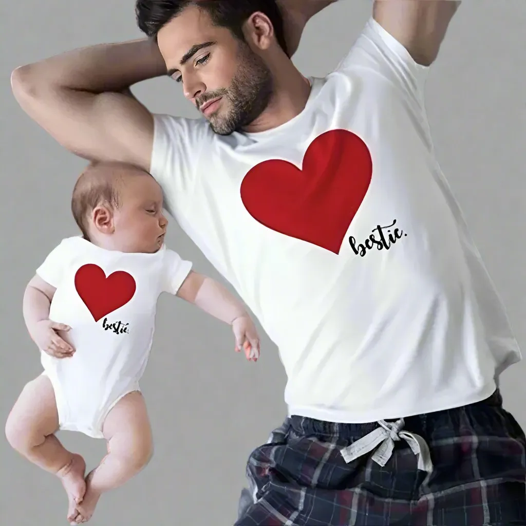 Daddy & Baby "Bestie Heart" Matching T-Shirt & Onesie Set – Adorable Father and Child Outfit