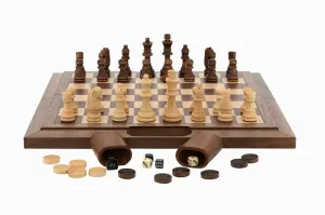 Dal Rossi Chess / Checkers / Backgammon Folding Walnut 16"