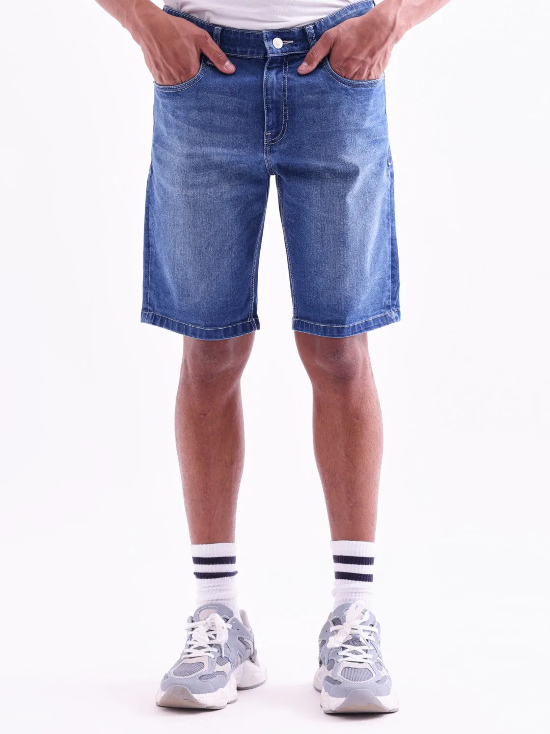 Dark Blue Plain Denim Shorts