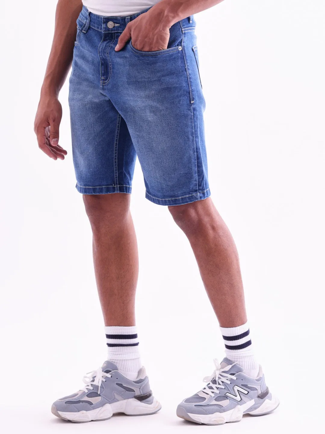 Dark Blue Plain Denim Shorts