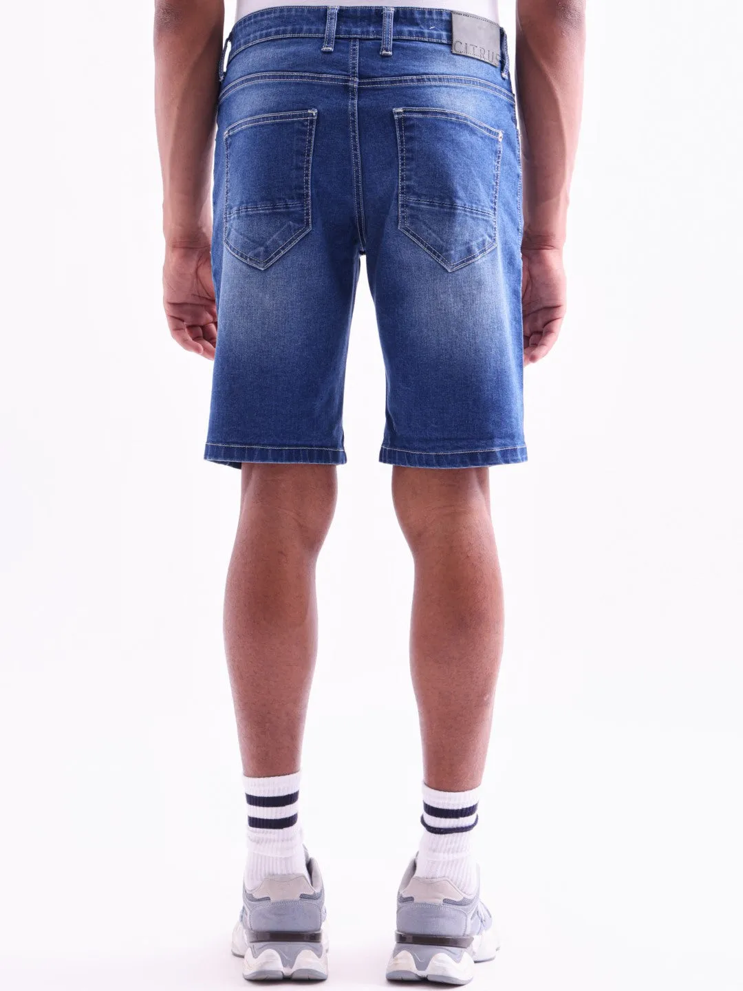 Dark Blue Plain Denim Shorts