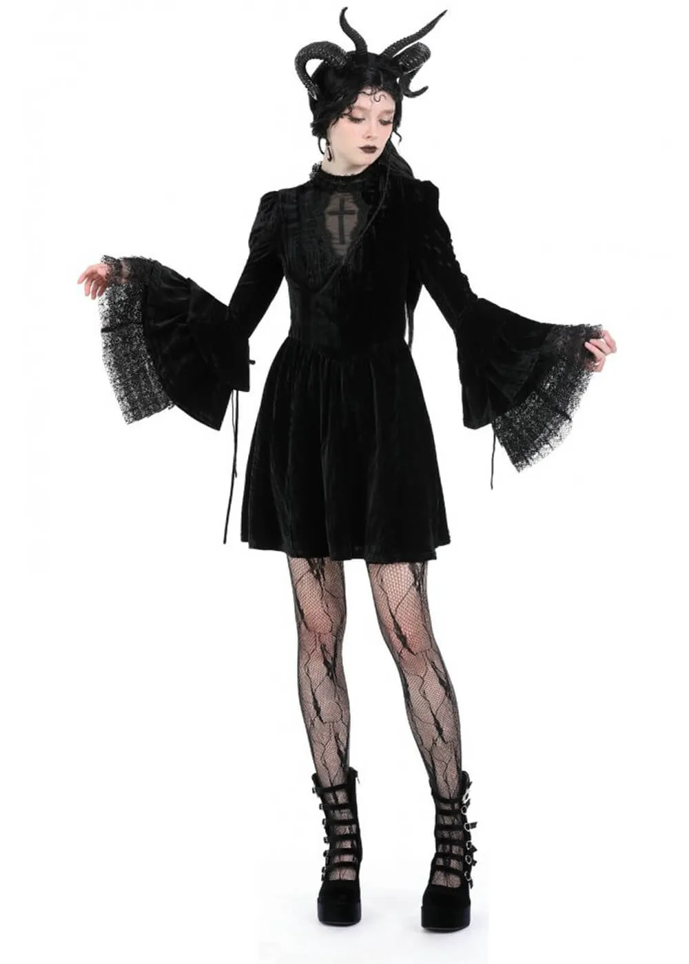 Dark In Love Haunted Cross Velvet Dress Black