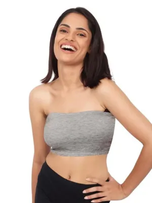 Double-Layer Cotton Strapless Bra | Non-Padded Bandeau Bra | Solid Grey