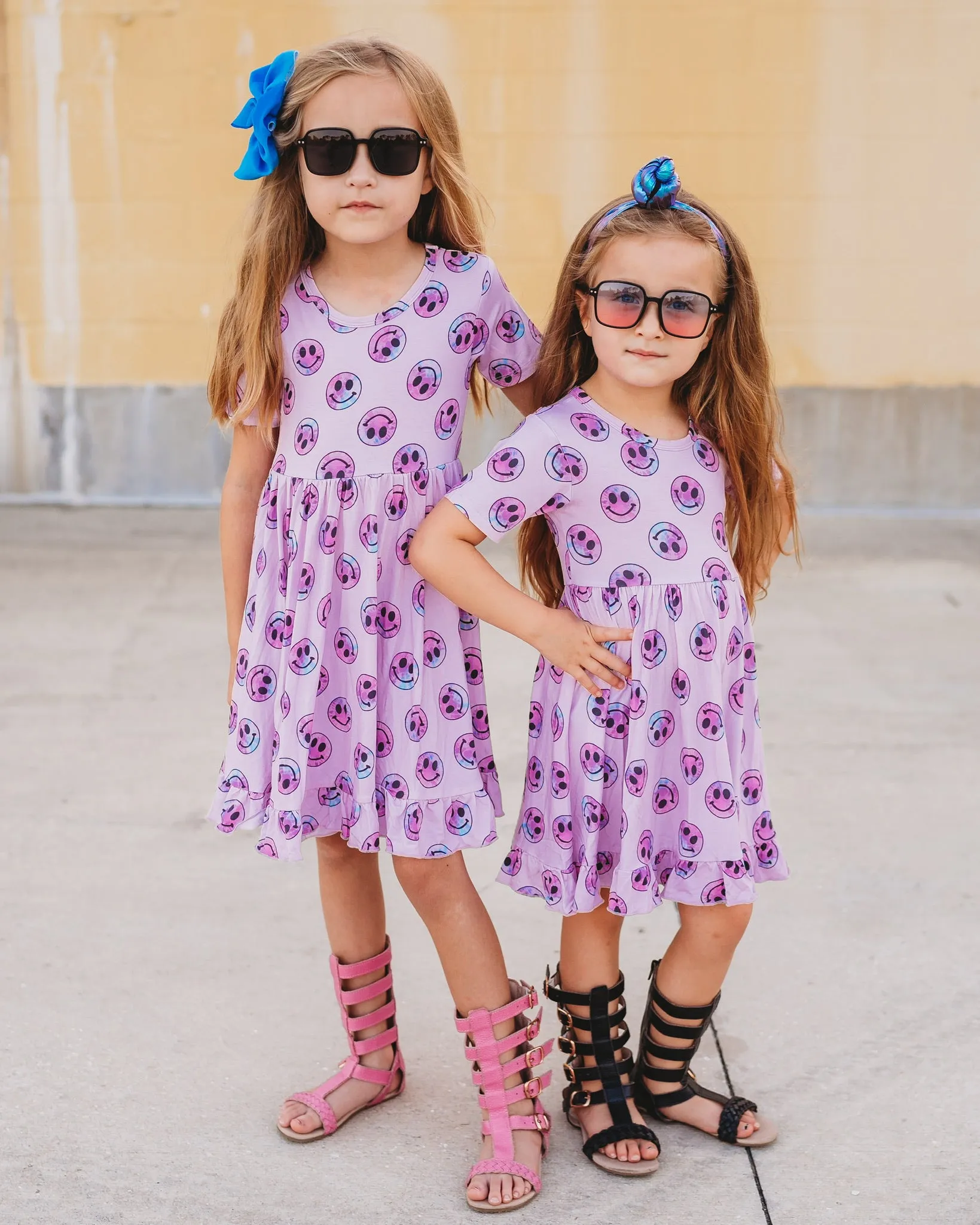 Dream Big Little Co Pink Tie Dye Smiley Dream Ruffle Dress