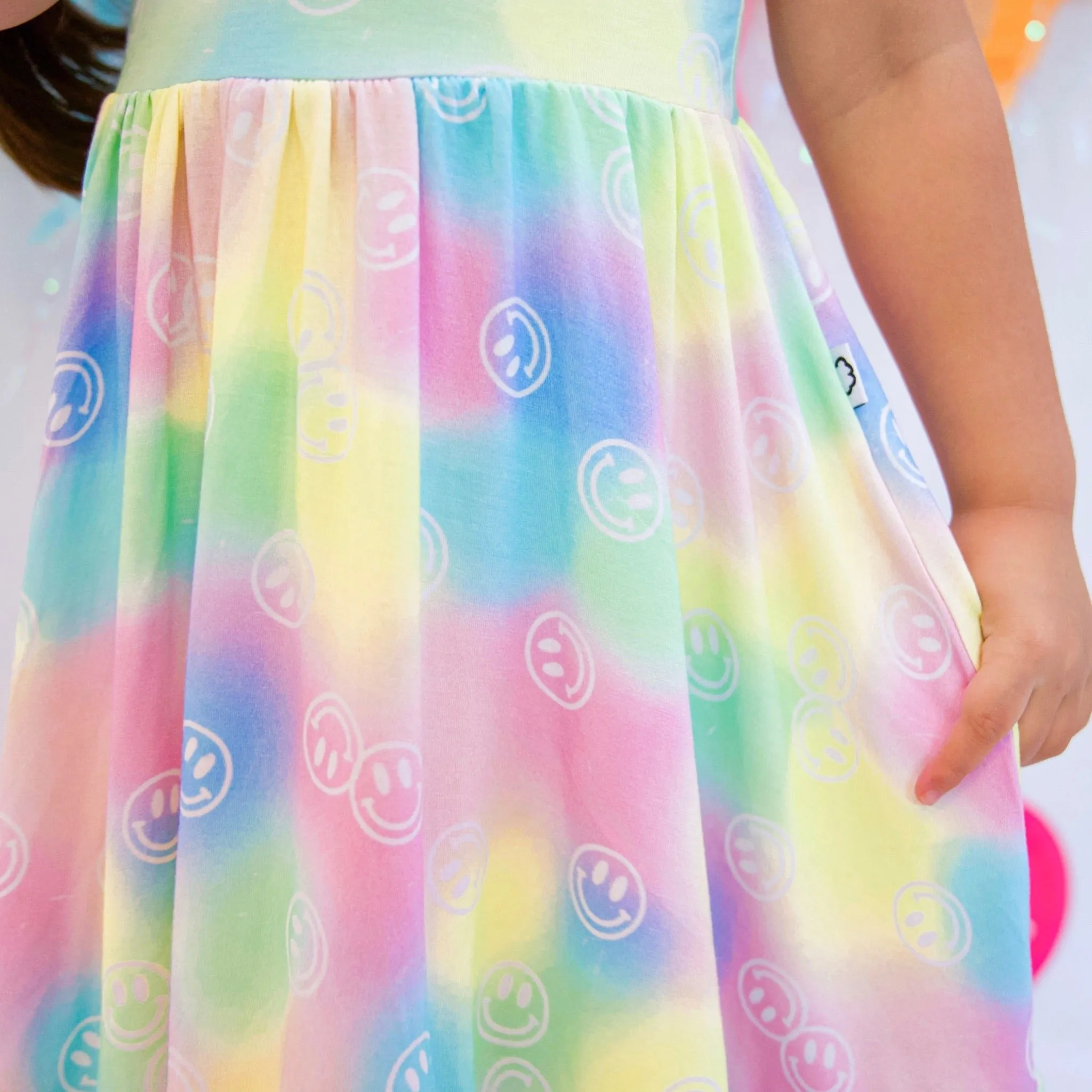 Dream Big Little Co Rainbow Smiley Dream Sleeveless Ruffle Dress
