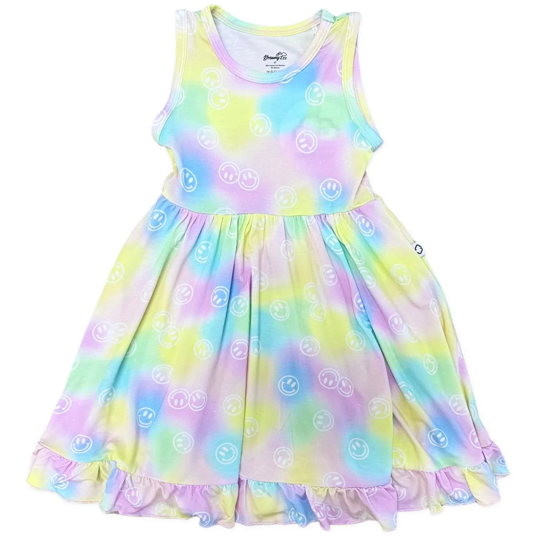 Dream Big Little Co Rainbow Smiley Dream Sleeveless Ruffle Dress