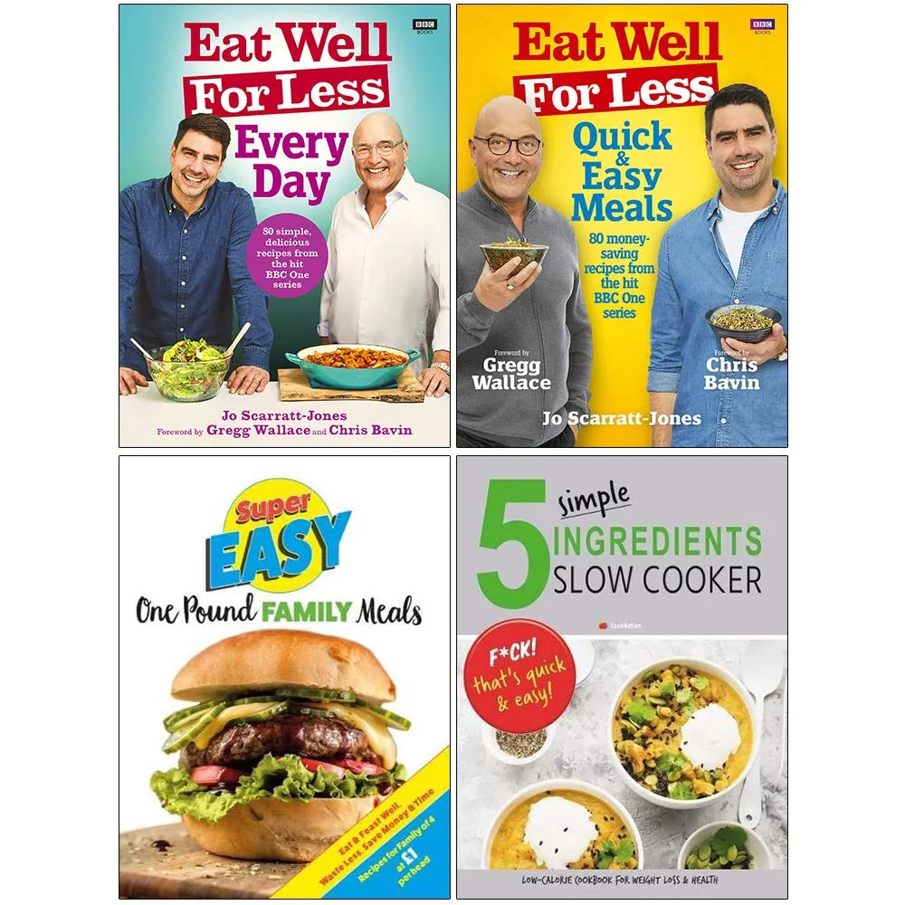 Eat Well For Less Everyday, Quick and Easy Meals, Super Easy One Pound Family Meals, 5 Simple Ingredients 4 Books Collection Set