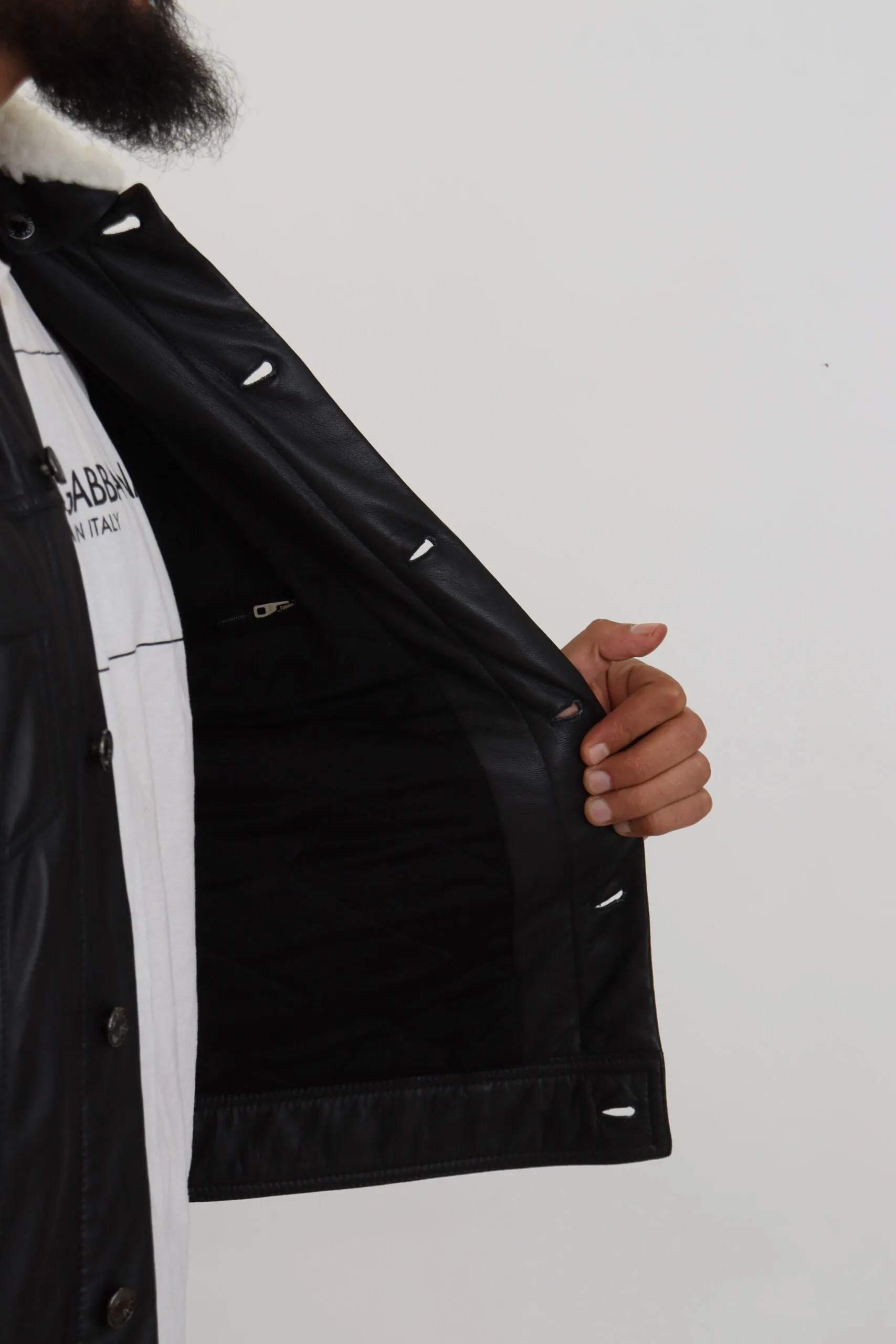 Elegant Black Leather Bomber Jacket