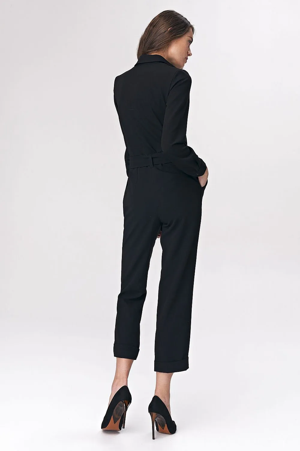 Elegant Collar Tie-Waist Suit