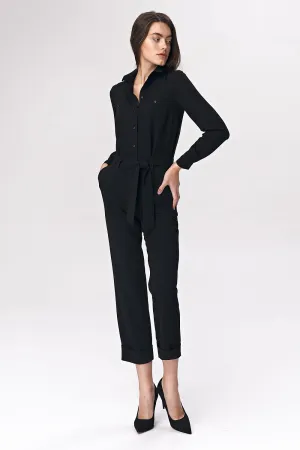 Elegant Collar Tie-Waist Suit