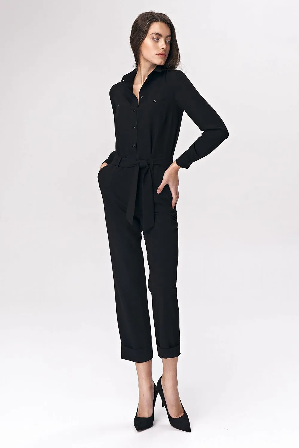 Elegant Collar Tie-Waist Suit