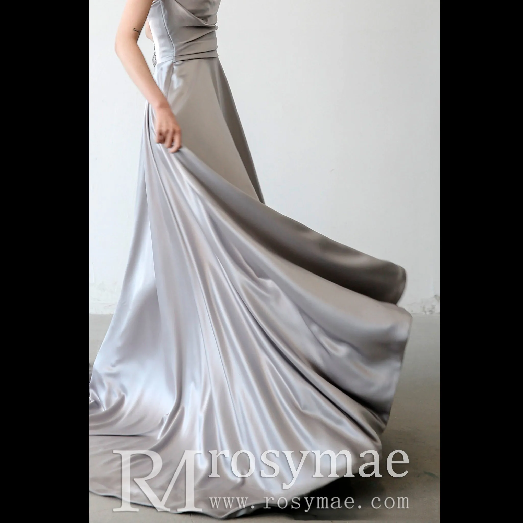 Elegant Crepe Satin Prom Party Dresses Evening Gowns with Pocket