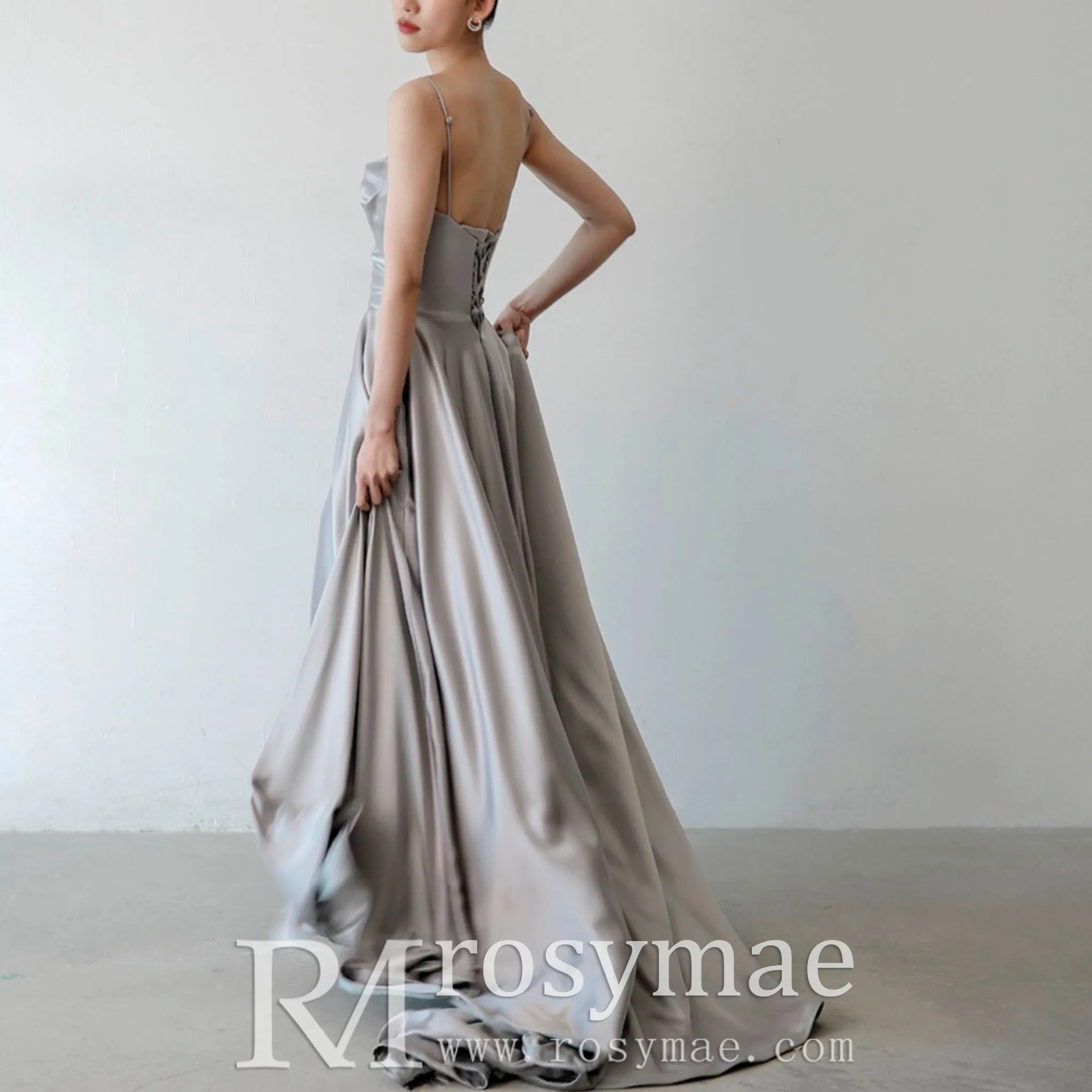 Elegant Crepe Satin Prom Party Dresses Evening Gowns with Pocket
