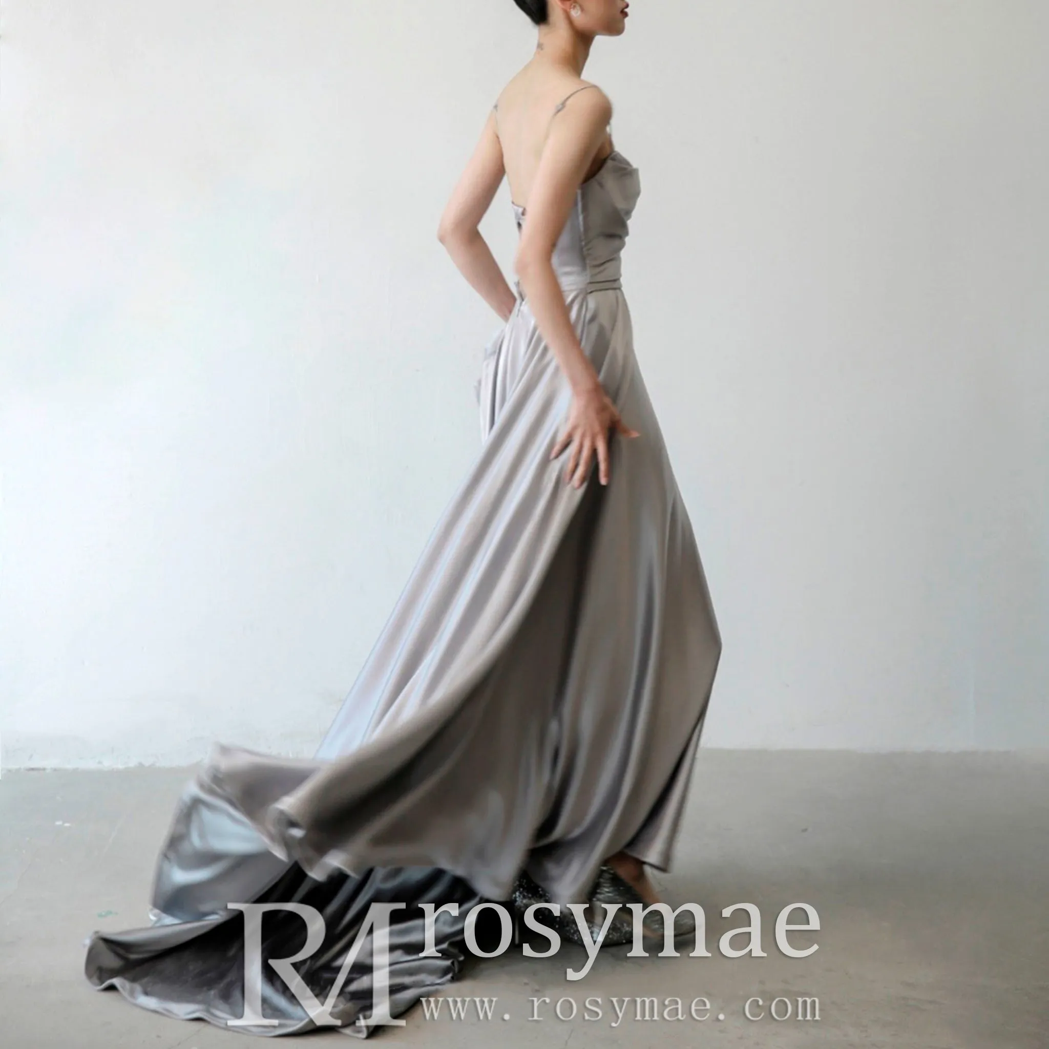 Elegant Crepe Satin Prom Party Dresses Evening Gowns with Pocket