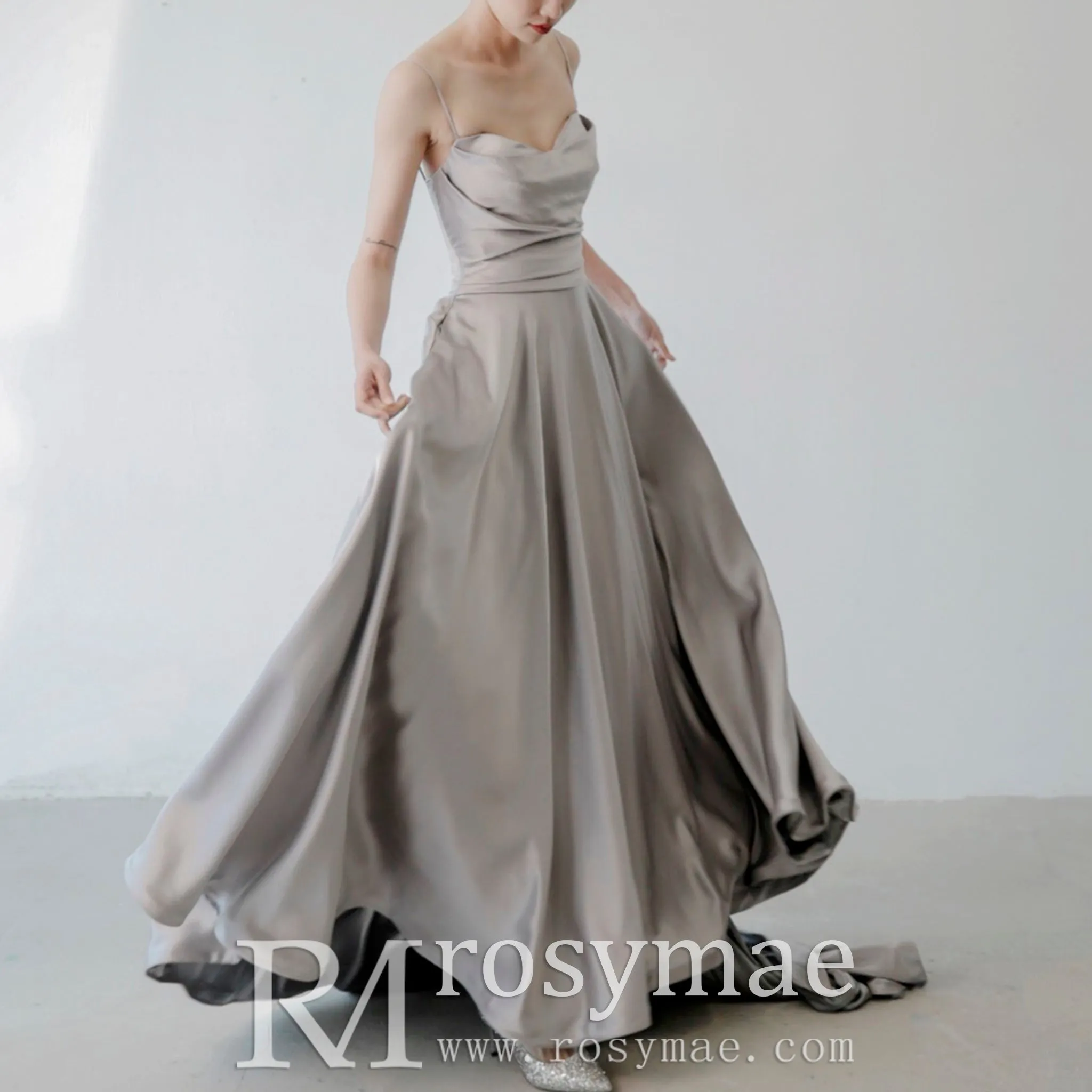 Elegant Crepe Satin Prom Party Dresses Evening Gowns with Pocket