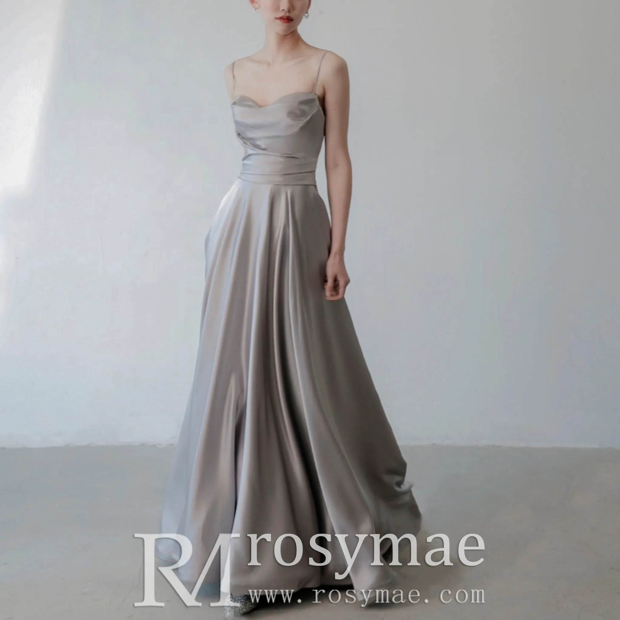 Elegant Crepe Satin Prom Party Dresses Evening Gowns with Pocket