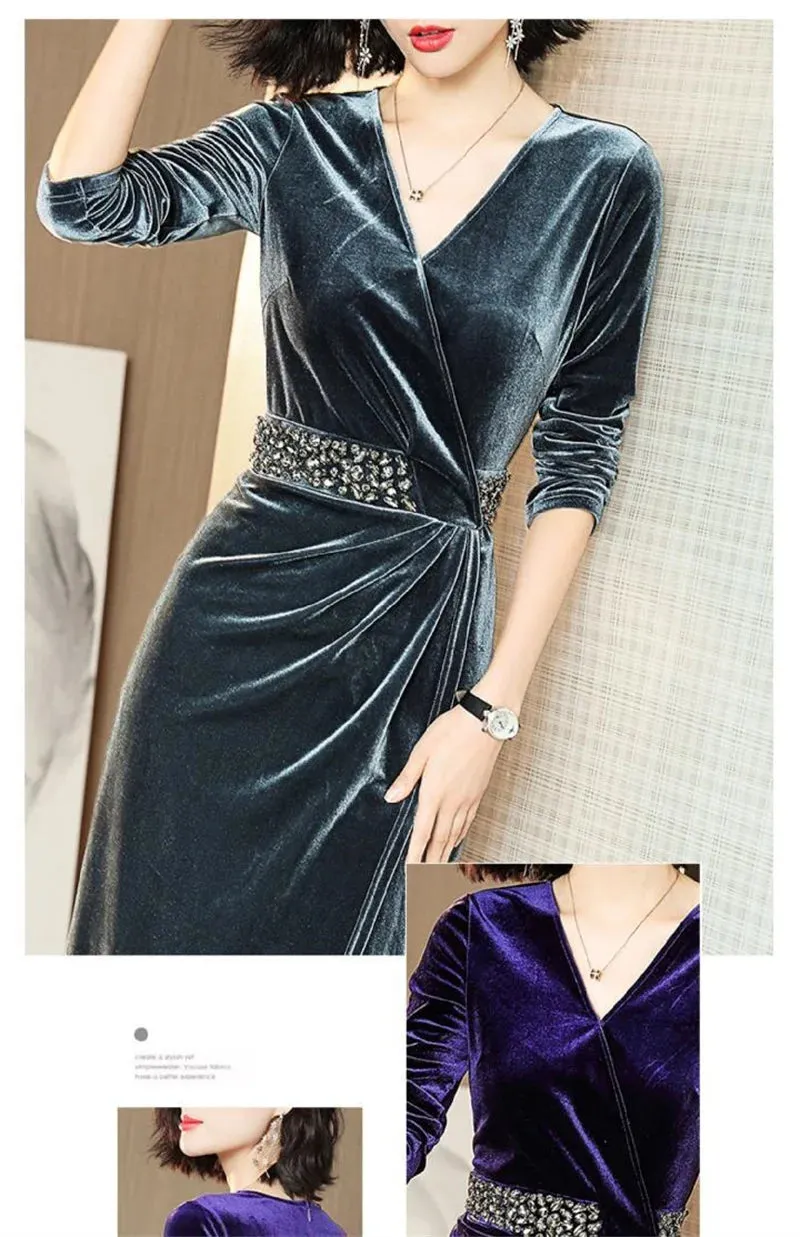 Elegant Gold Velvet Midi Dresses