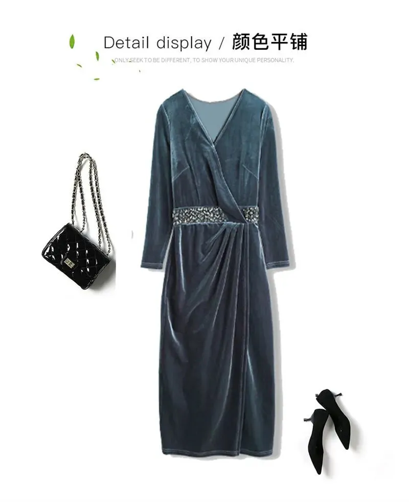 Elegant Gold Velvet Midi Dresses