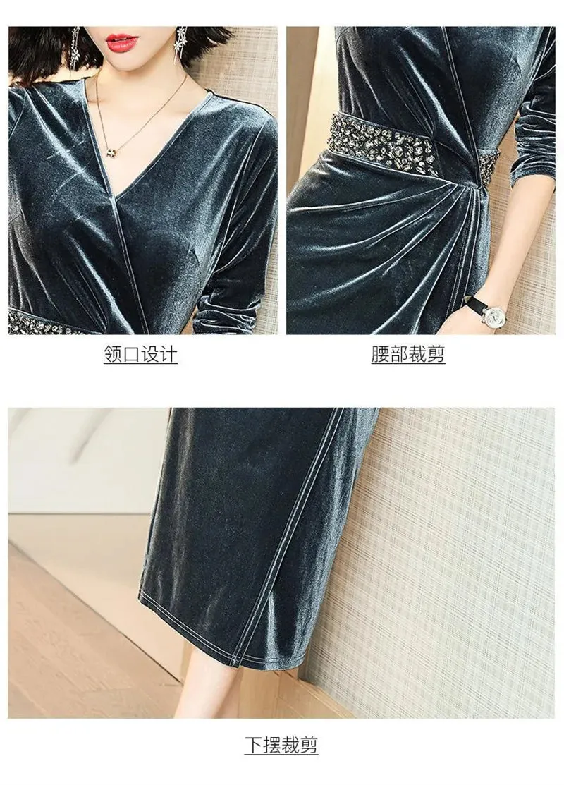 Elegant Gold Velvet Midi Dresses