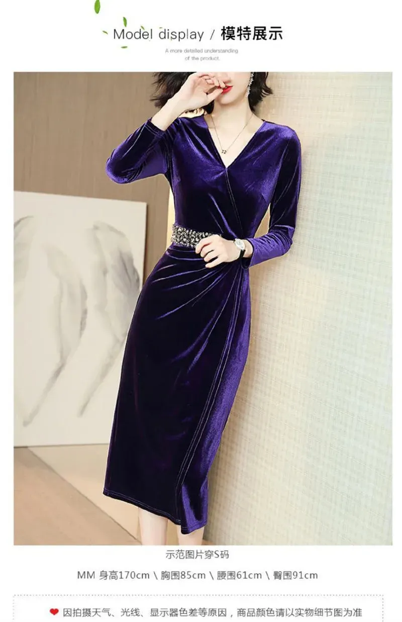Elegant Gold Velvet Midi Dresses