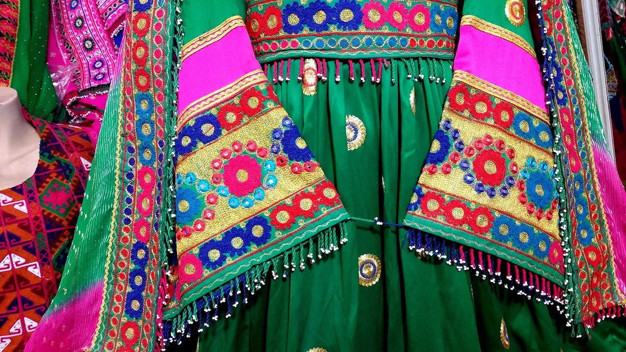 Elegant Green Afghan Dress