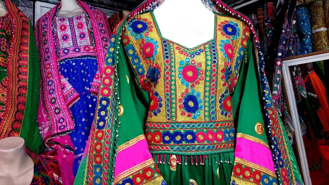 Elegant Green Afghan Dress