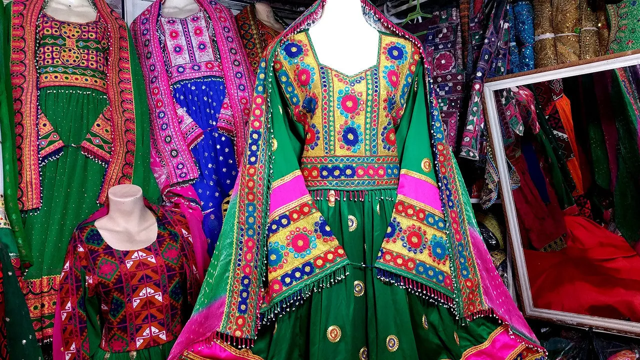 Elegant Green Afghan Dress
