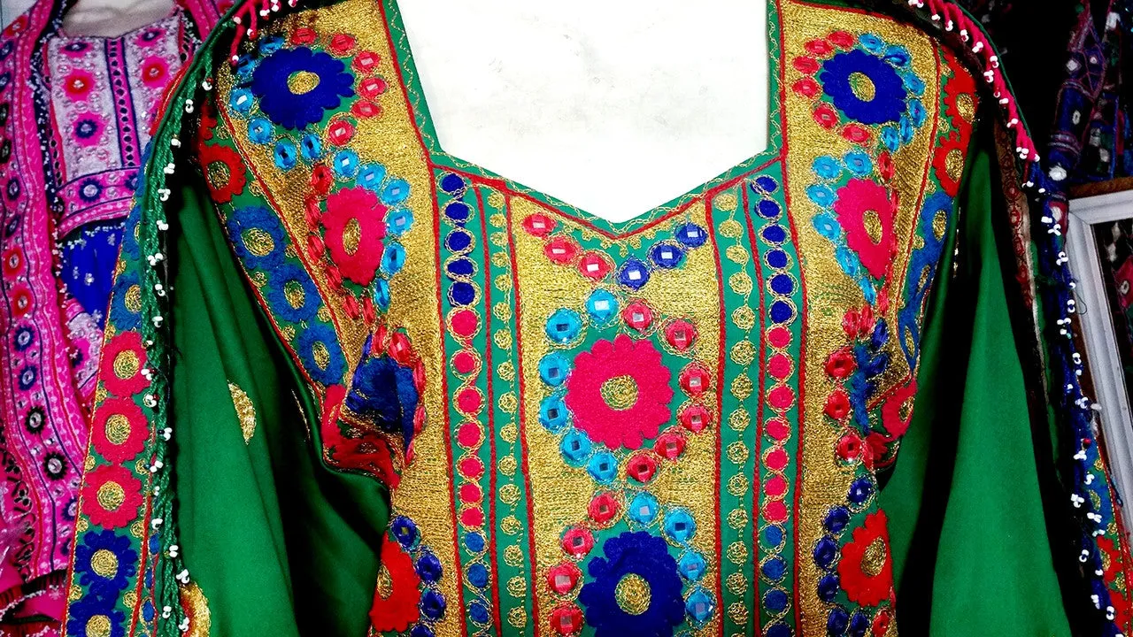 Elegant Green Afghan Dress