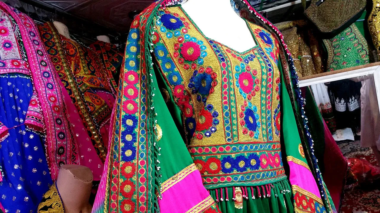 Elegant Green Afghan Dress