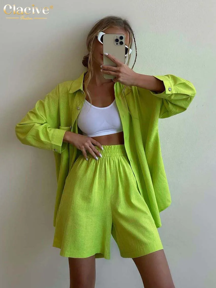 Elegant Loose High Waist Shorts Set Long Sleeve Blouse 2-Piece Suit