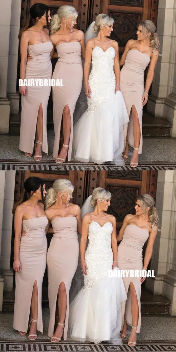 Elegant Mermaid Backless Straight Neckline Slit Bridesmaid Dress, FC2707