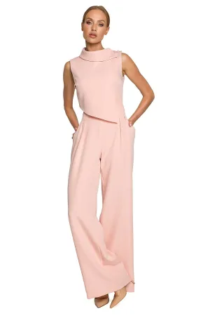 Elegant Roll-Up Collar Wide-Leg Jumpsuit