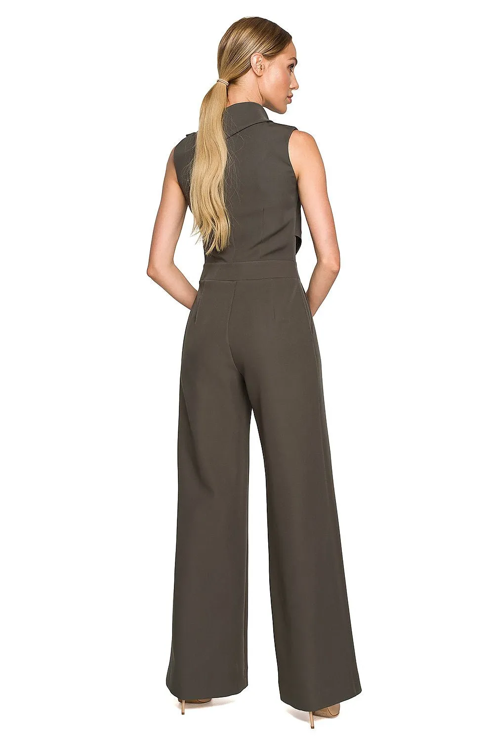 Elegant Roll-Up Collar Wide-Leg Jumpsuit