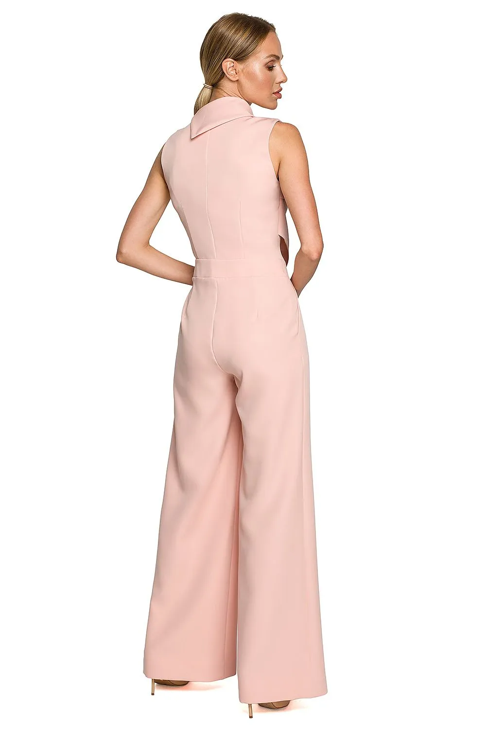 Elegant Roll-Up Collar Wide-Leg Jumpsuit