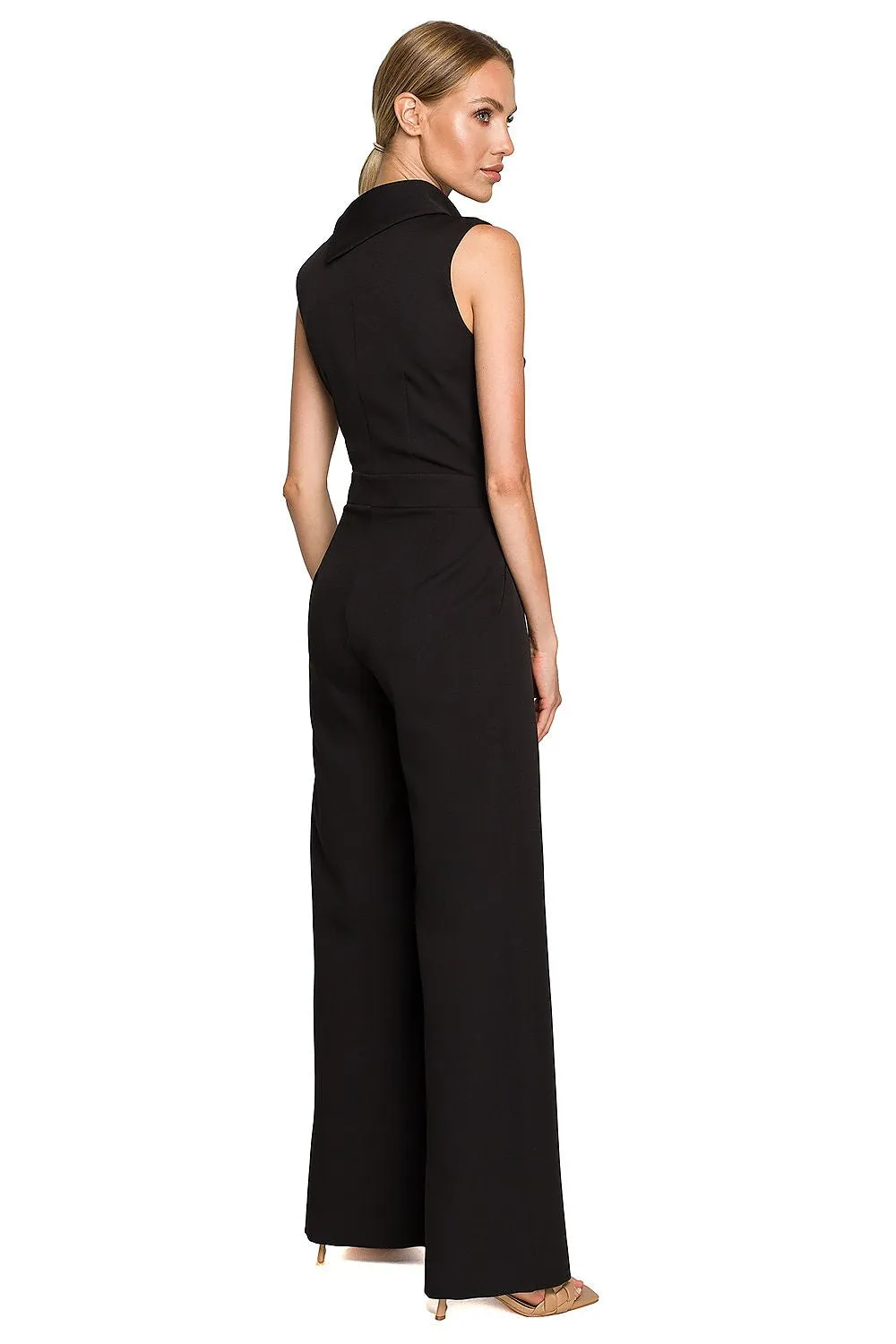 Elegant Roll-Up Collar Wide-Leg Jumpsuit