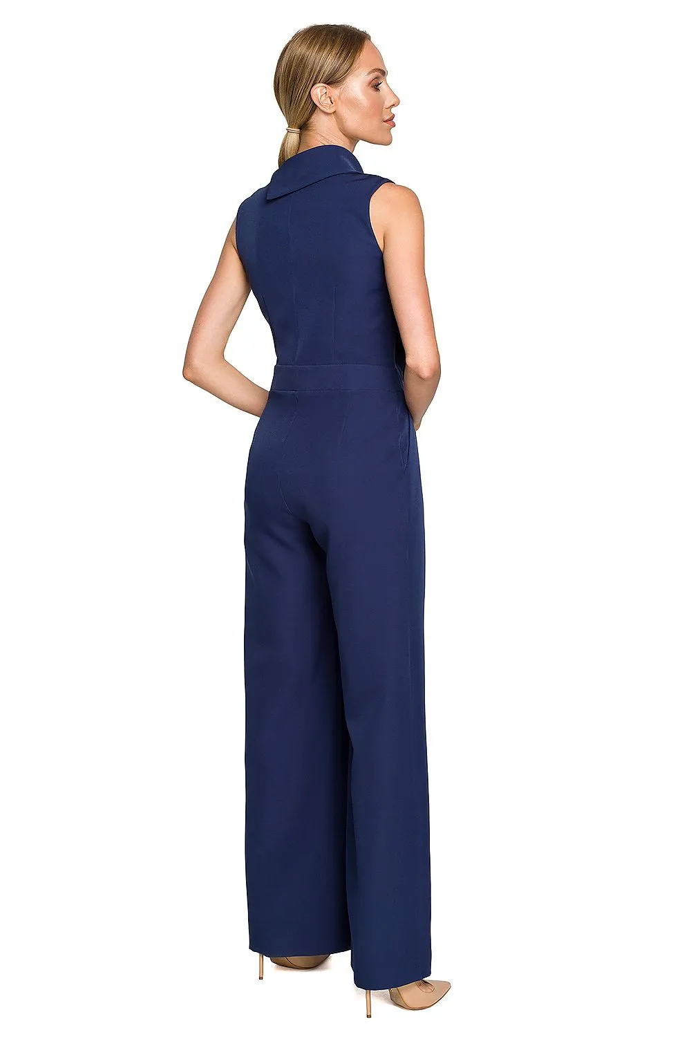 Elegant Roll-Up Collar Wide-Leg Jumpsuit