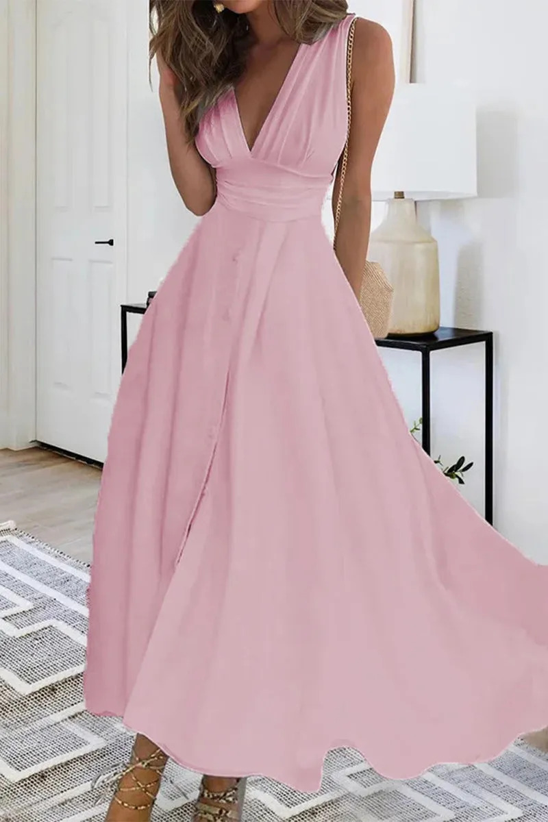 Elegant Solid V Neck A Line Dresses