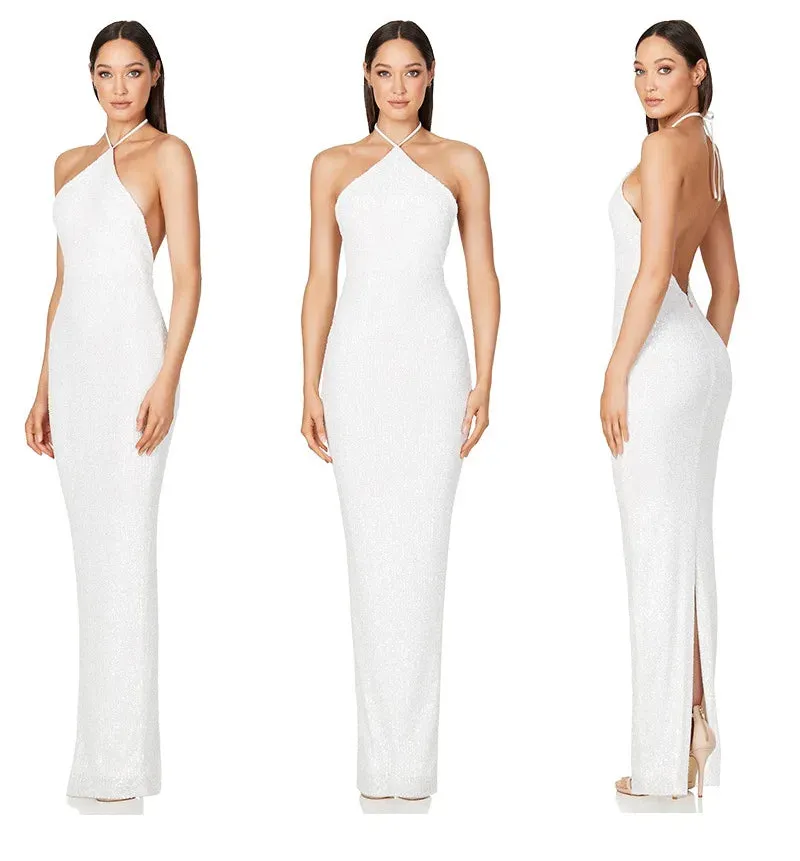 Elegant Split Sequin Evening Dress for Women